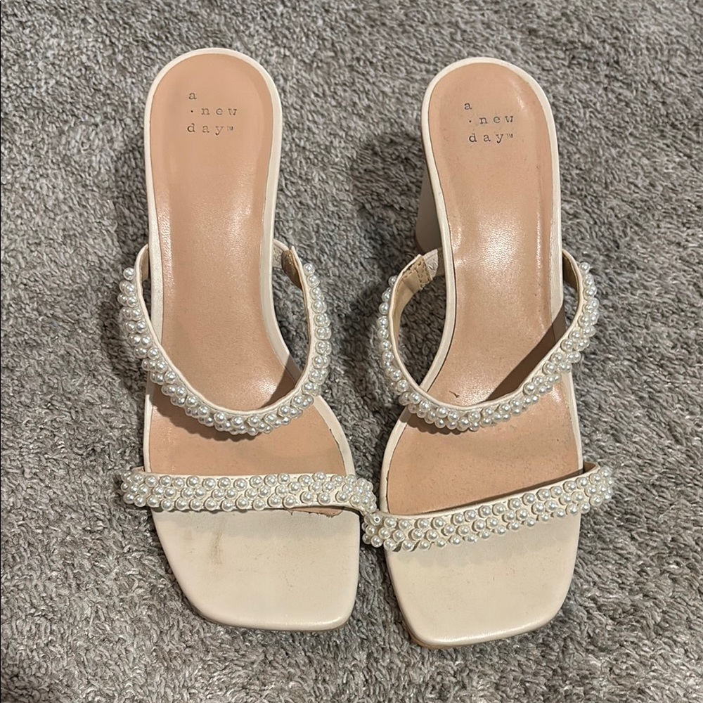 A New Day Women's Cream Pearl-Embellished Sandals